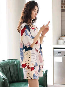 Ensemble de pyjama 2 pièces Woodpecker 2026 nouveau style en pur coton pour femme, à manches courtes, rayé, au-dessus du genou, pour la maison et l'extérieur - Product Image 3