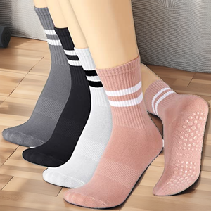 Personalized Cotton Jacquard Pilates Grip Socks Stripes Dance Yoga Embroidery Anti <b>Slip</b> Cute Pilates Socks solid color - Product Image 1