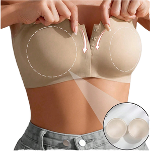 Sujetador sin aros para mujer, con bordado, tirantes ajustables, copa completa, push-up, sin costuras, antideslizante, con cierre frontal - Product Image 1