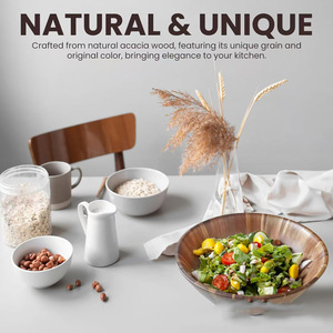 Tazón para mezclar de madera de acacia de 12 pulgadas, tazón redondo de madera para ensalada, frutas y verduras, apto para lavavajillas. - Product Image 3