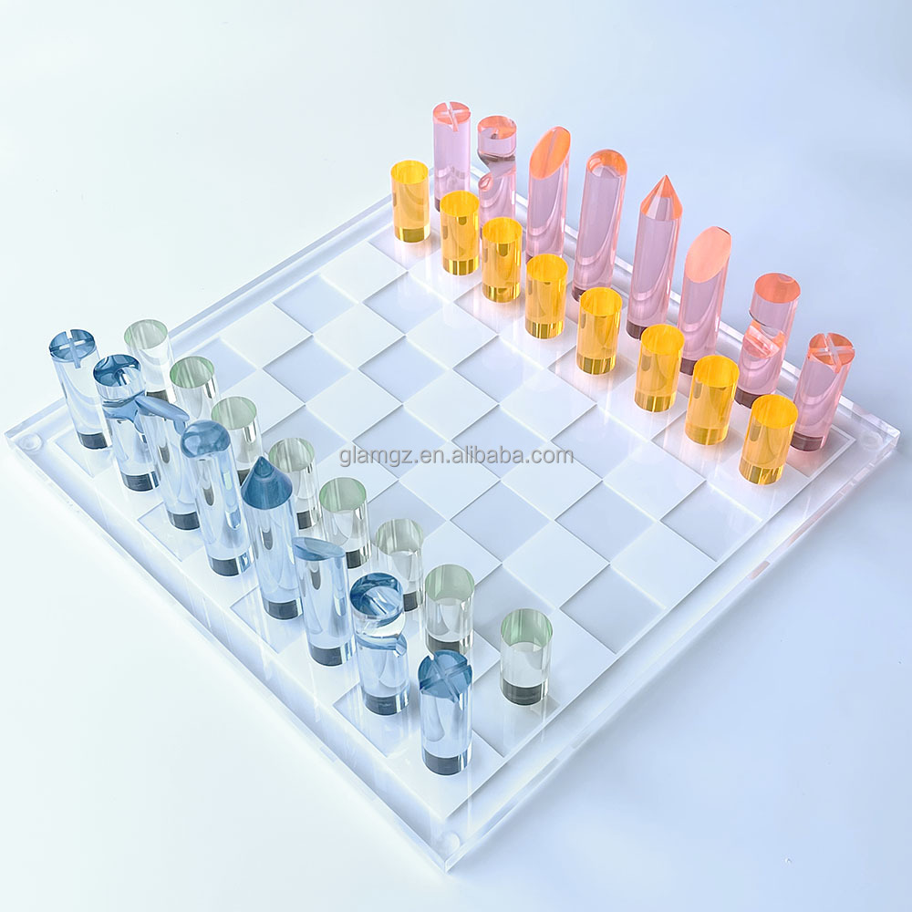 クリスタルアクリルチェスセットガラスピースとチェッカーボード