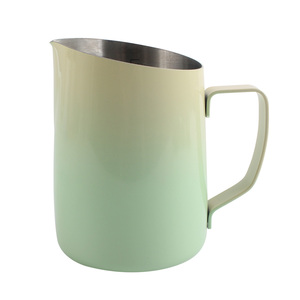 Jarra de leche de acero inoxidable 304 al por mayor, jarra para arte latte con pintura degradada antiadherente, taza para espumar con boquilla puntiaguda de 430 ml - Product Image 4