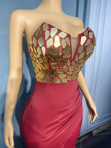 Robes de soirée rouges sans bretelles à paillettes dorées Novance Y5064, robes de luxe pour anniversaire, tenue élégante et sexy pour chanteuse - Product Image 6