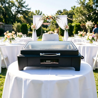 Chauffe-Plat Électrique 9L pour Buffet d'Hôtel, Plat de Présentation en Acier Inoxydable Noir pour Mariages et Banquets de Noël