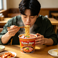 Mie Instan Rasa Budae Jjigae Pedas Rasa Stew Angkatan Darat Korea Grosir Kemasan Kotak/Cup