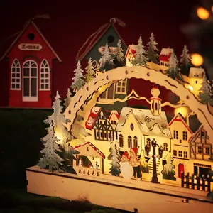 Creative Christmas House LED Light Glowing Santa Claus Christmas Village House Decoration