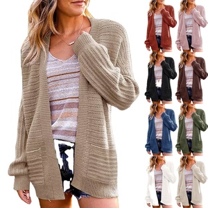 Women's Sweaters Knitted <b>Cardigan</b> Casual Ribbed Hew Cashmere Sweater With Pocket Sweater Fashion - Product Image 1