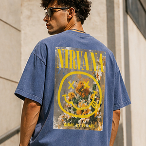 T-Shirt Unisex Vintage Effetto Invecchiato con Stampa Lettering Hip Hop, 230G Pesante, 100% Cotone, Stampa Diretta, Stile Street Cool per Uso Quotidiano - Product Image 1