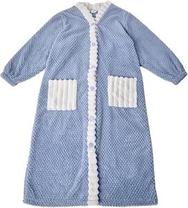 Spedizione Gratuita: Vestaglia Kimono Lunga in <span class=keywords><strong>Pile</strong></span> per <span class=keywords><strong>Donna</strong></span> <span class=keywords><strong>con</strong></span> Tasche e <span class=keywords><strong>Bottoni</strong></span>, Camicia da Notte Personalizzata - Product Image 2