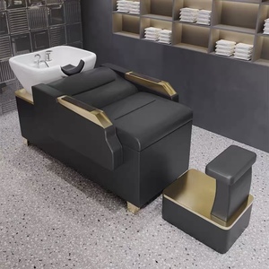 Sillón de lavado de pelo semi-reclinable de cuero sintético, de alta gama y diseño sencillo, especial para barberías y salones de belleza, popular en redes, directo de fábrica. - Product Image 1