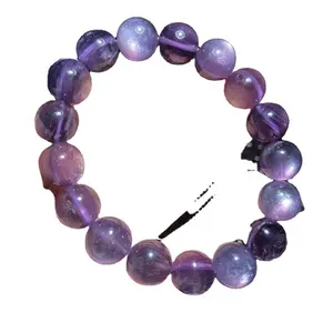 Meihan-pulsera de lepidolita púrpura rara Natural, cuentas de piedra de Gema redonda Lisa para fabricación de joyas, diseño, regalo de Navidad