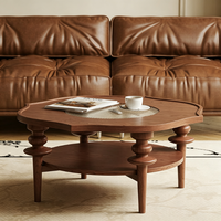 Table basse vintage de style français en bois massif, en forme de nuage, à deux niveaux, avec insert en verre ondulé, durable, multifonctionnelle, table rétro