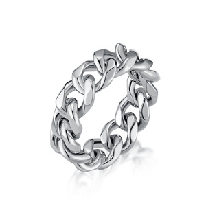 Unisex <b>Titanium</b> Steel Cuban Chain <b>Ring</b> Steel Color Gift Jewelry - Product Image 1