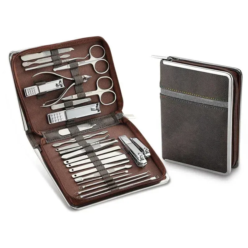 11-26 pièces manucure pédicure Kit coupe-ongles en acier inoxydable ensemble Cutter ciseaux cuticule pince ongles outils ensemble étui de voyage Kit