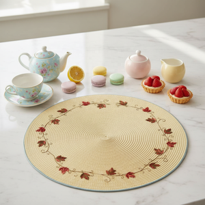 แผ่นรองจานสานขอบมน ทำมือ เป็นมิตรกับสิ่งแวดล้อม สไตล์เอเชียเซน สำหรับตกแต่งโต๊ะอาหารในบ้านสไตล์ฟาร์มในเมือง EM37 เป็นมิตรกับสิ่งแวดล้อม - Product Image 1