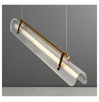 L80cm Nordische Restaurant-Leder-Acryl-Pendelleuchte, Teeraum-Esstheken-Bar-Einwort-Büro-Langpendelleuchte, lineare LED-Leuchte