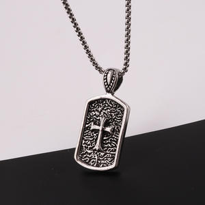 Vintage in Acciaio a Catena Croce D'argento Del Pendente Del Turchese Della Collana Della Lega di NA010 - Product Image 2