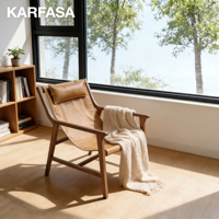 Fauteuil de détente moderne confortable en cuir véritable et cadre en bois massif pour la maison, le salon et les hôtels
