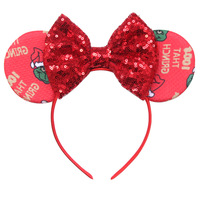 Serre-tête transfrontalier Mickey en tissu fait main avec nœud à paillettes pour enfants, idéal pour les fêtes de Noël