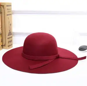 플러스 사이즈 겨울 레드 와이드 브림 여성 고품질 펠트 페도라 모자