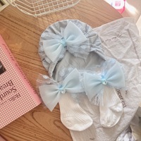 Ensemble de chaussettes et bonnet en coton pour nouveau-né, chaussettes pour bébés filles, couleur unie, avec nœud en dentelle, chaussettes mi-hautes pour bébé