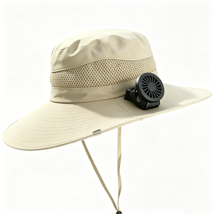 UPF50+ Wide Brim Canvas Sun Hat 2 Rechargeable Cooling <b>Fans</b> Mesh Breathable Windproof Chin Strap UV Protection Unisex Hat - Product Image 2