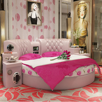 Lit double moderne intelligent en cuir de luxe pas cher, taille king, avec massage, meubles de chambre à coucher, lit rond multifonctionnel avec télévision