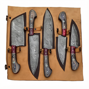 Juego de 5 Cuchillos de Cocina Profesionales Desechables con Mango de Pakkawood, Cuchillo de Chef Japonés con Bloque, Hoja de Acero de Damasco Afilada para Vegetales - Product Image 1