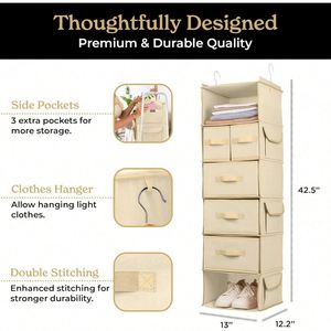 6 Shelf Hanging Closet Organizer Drawers Shelf Hanging Closet Hanging Organizer Hanging Fabric Organizer Rack for Home - Product Image 2