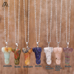 Collar de pene de piedra Natural chapado en oro, joyería Bohemia, gargantilla de falo tallada para mujer para fiesta, boda, meditación, regalos de Reiki - Product Image 2