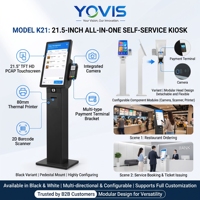 Qihui F3 3-in-1 Selbstbedienungs-Kiosk Wandmontiertes Metallgehäuse 21,5 Zoll PCAP-Touch POS-Terminal Kartenleser Thermodrucker