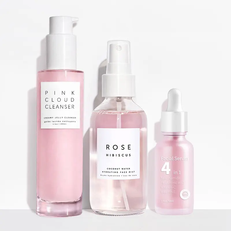Private Label Beauty Anti-Aging Whitening Roze Cleanser Rose Water Vitamine C Serum Huidverzorging Set