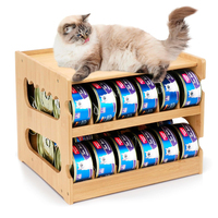Organizador de Latas de Bambú con Diseño FIFO de 2 Niveles, Estante para Almacenamiento de Comida para Gatos, Dispensador de Comida Enlatada para Cocina y Despensa