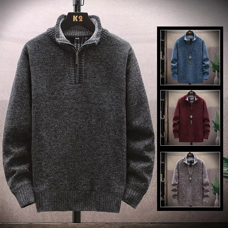 Manufacturer Custom Half Zip Neck Knit Cotton Wool Cashmere 100% Cotton/Wool/Cashmere Blend Polo Pullover Men's Sweater