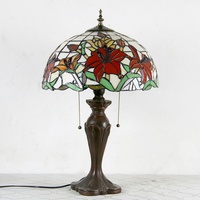 Lampe de bureau de style LongHuiJing, lampe de lecture, abat-jour en verre coloré à fleurs rouges, lampes de table, lampe de table pour la maison, lampe sur pied