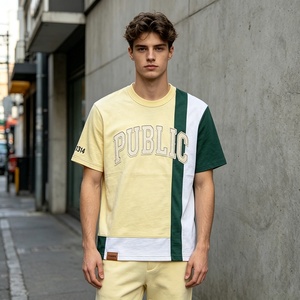 Street Styles Regular Fit Applique Embroidery <b>Patchwork</b> Men's Short Sleeve T-<b>Shirt</b> Flat Embroidery Contrast Trim Casual Tee - Product Image 3