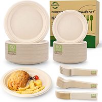 Plateau à gâteaux compostable pour four Assiettes en papier Ensemble 250PCS Assiette et ustensile jetables Vaisselle biodégradable pour la canne à sucre de fête