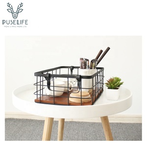 Guaranteed Quality unbreakable Wood base metal wire drawer baby multipurpose iron laundry storage basket