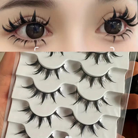5 paires de faux cils de style anime, faux cils de style démon dramatique, courbe en D, réutilisables