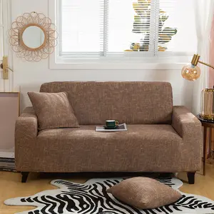 Linen Coffee Brown Color Living Room Elastic Stretch 1 2 3 4 Seaters I Shaper Slipcovers Protector Elastic L Shape Sofa Cover