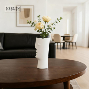 멀린 리빙 모던 럭셔리 북유럽 인간의 얼굴 매트 세라믹 대칭 디자인 아트 액세서리 탁상 꽃병과 홈 장식 - Product Image 3