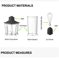 Mixeur plongeant multifonction pour la maison avec récipient en plastique, 6 vitesses (1000W), contrôle progressif et corps détachable