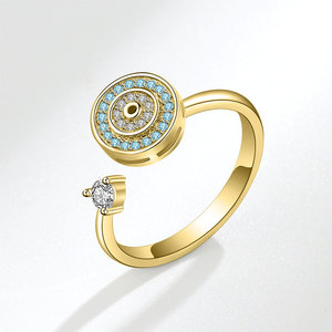 Anillo Nhẫn Xoay Tròn Hình Mắt Nhẫn Xoay Zircon Màu Trắng Phong Cách Dân Tộc Lấp Lánh Nhẫn Xoay Điều Chỉnh Được Mắt Quỷ - Product Image 2
