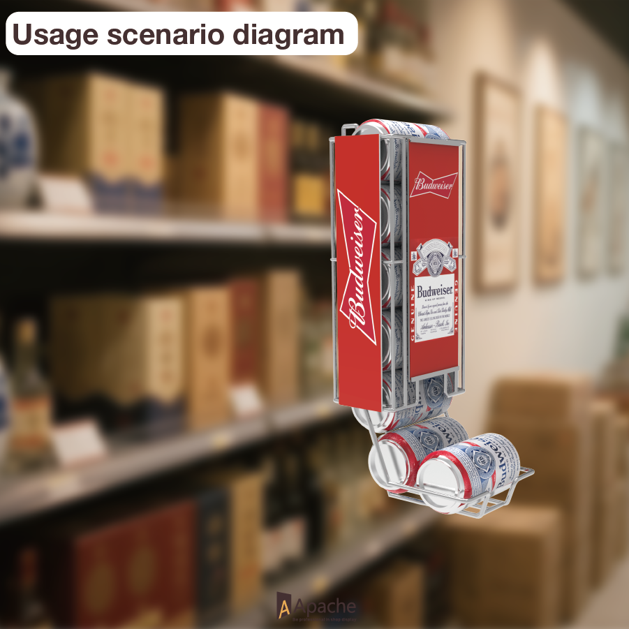 Apache Customized Mental Beverage Iron Wire Wall Mount Display Rack Supermarket Wall Shelf Durable Drink Organizer — view 4
