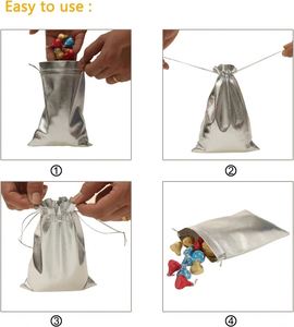 Pochettes à bijoux en organza satiné doré robustes 5"x7" avec cordon de serrage et poignée en corde pour cadeaux de mariage, de fête, de Noël, de bonbons - Product Image 2