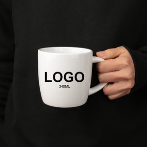 ロゴプリント入り昇華プリントのおしゃれなコーヒーラテ用白いセラミック製カプチーノ・紅茶・コーヒーマグカップ（取っ手付き） - Product Image 1