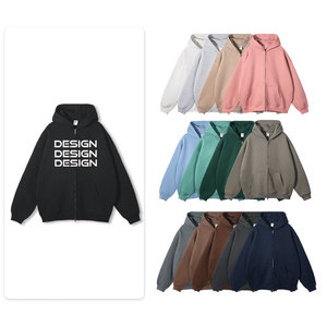 เสื้อฮู้ดซิปโลโก้สั่งทำ ผ้าคอตตอนหนา 100% ทรงโอเวอร์ไซส์ ไหล่ตก ทรงบ็อกซี่ แบบครอป ซิปหน้า สำหรับผู้ชาย - Product Image 1