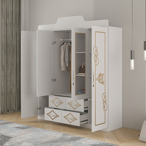 <span class=keywords><strong>Armadio</strong></span> Bianco per Camera da Letto a <span class=keywords><strong>Quattro</strong></span> <span class=keywords><strong>Ante</strong></span> <span class=keywords><strong>con</strong></span> <span class=keywords><strong>Specchio</strong></span>, Guardaroba in Legno di Alta Qualità di Grandi Dimensioni - Product Image 3