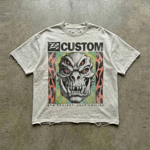 T-shirt pour homme en coton 100% coupe ample, style streetwear, imprimé numérique vintage, effet usé, personnalisable OEM - Product Image 1