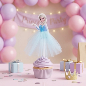 Paquete <span class=keywords><strong>de</strong></span> 1 Pieza, Adornos para Pastel <span class=keywords><strong>de</strong></span> Princesa <span class=keywords><strong>Elsa</strong></span> y Anna, Color Rosa Claro y Azul Claro, Decoraciones para Cupcakes - Product Image 6